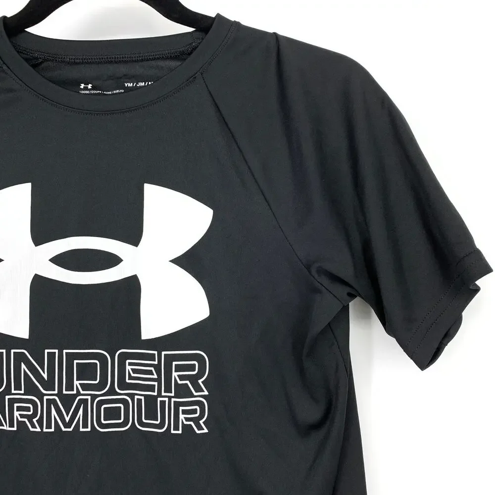 Under Armour Short Sleeve T-Shirt Boys Size Medium Black White Crew Neck
